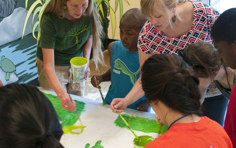 Volunteers painting